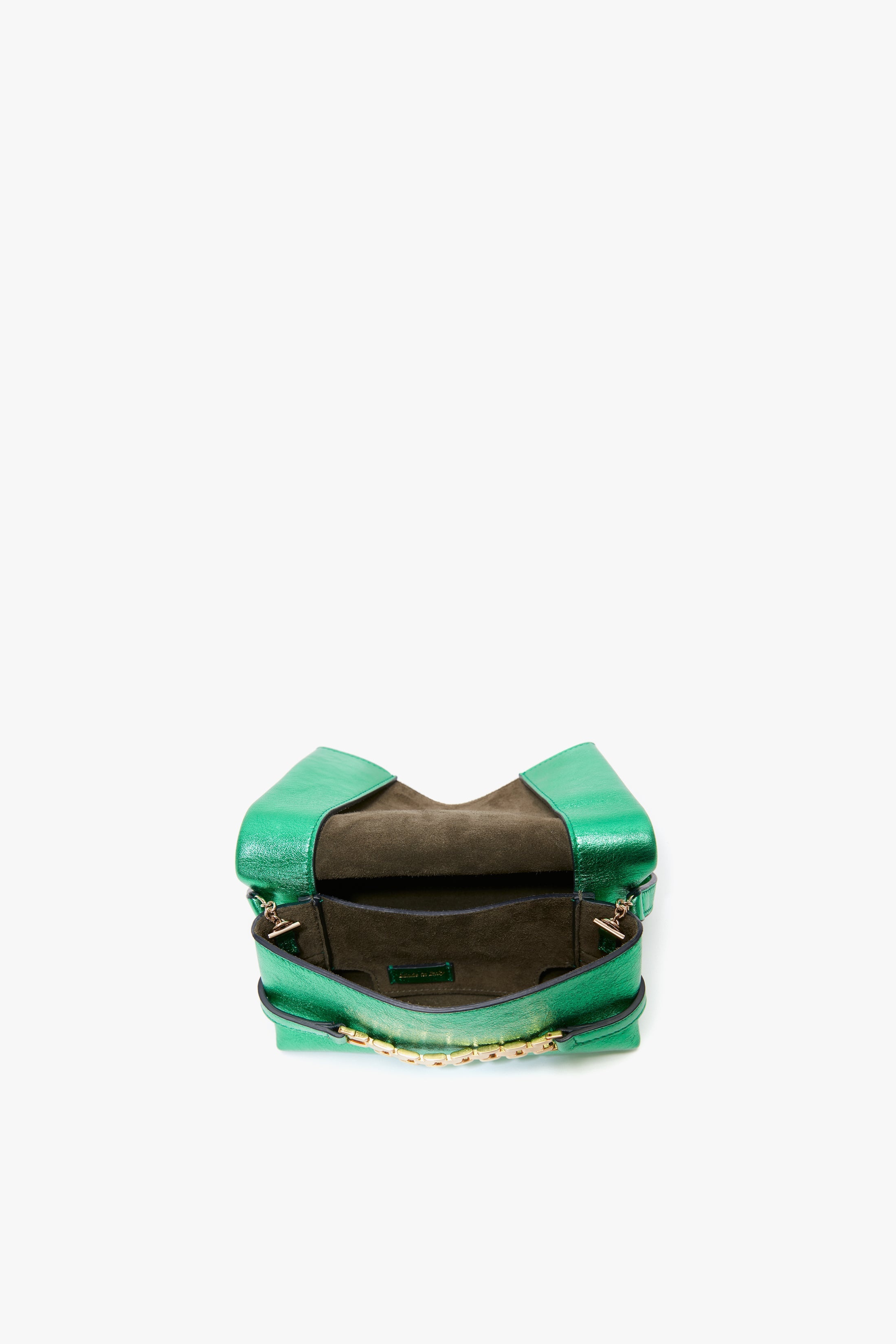 Mini Chain Pouch In Metallic Green Leather - 3