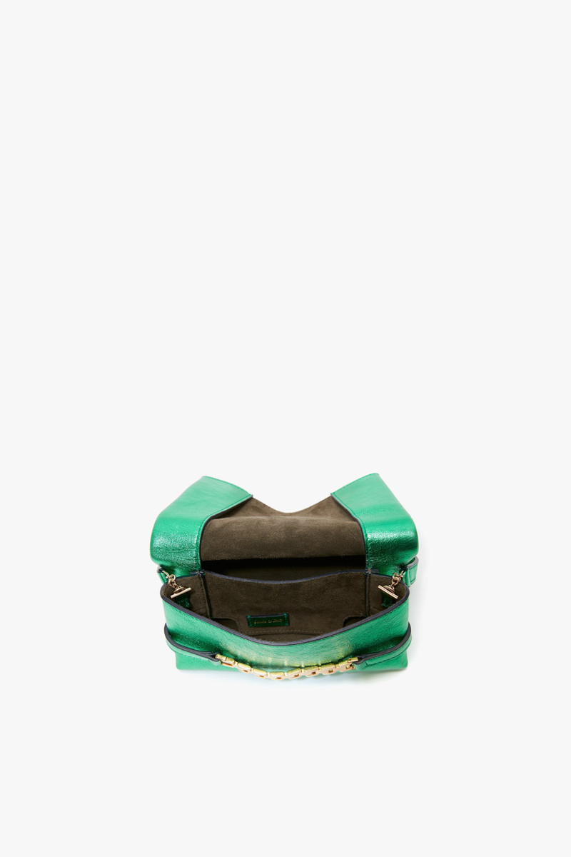 Mini Chain Pouch In Metallic Green Leather 3