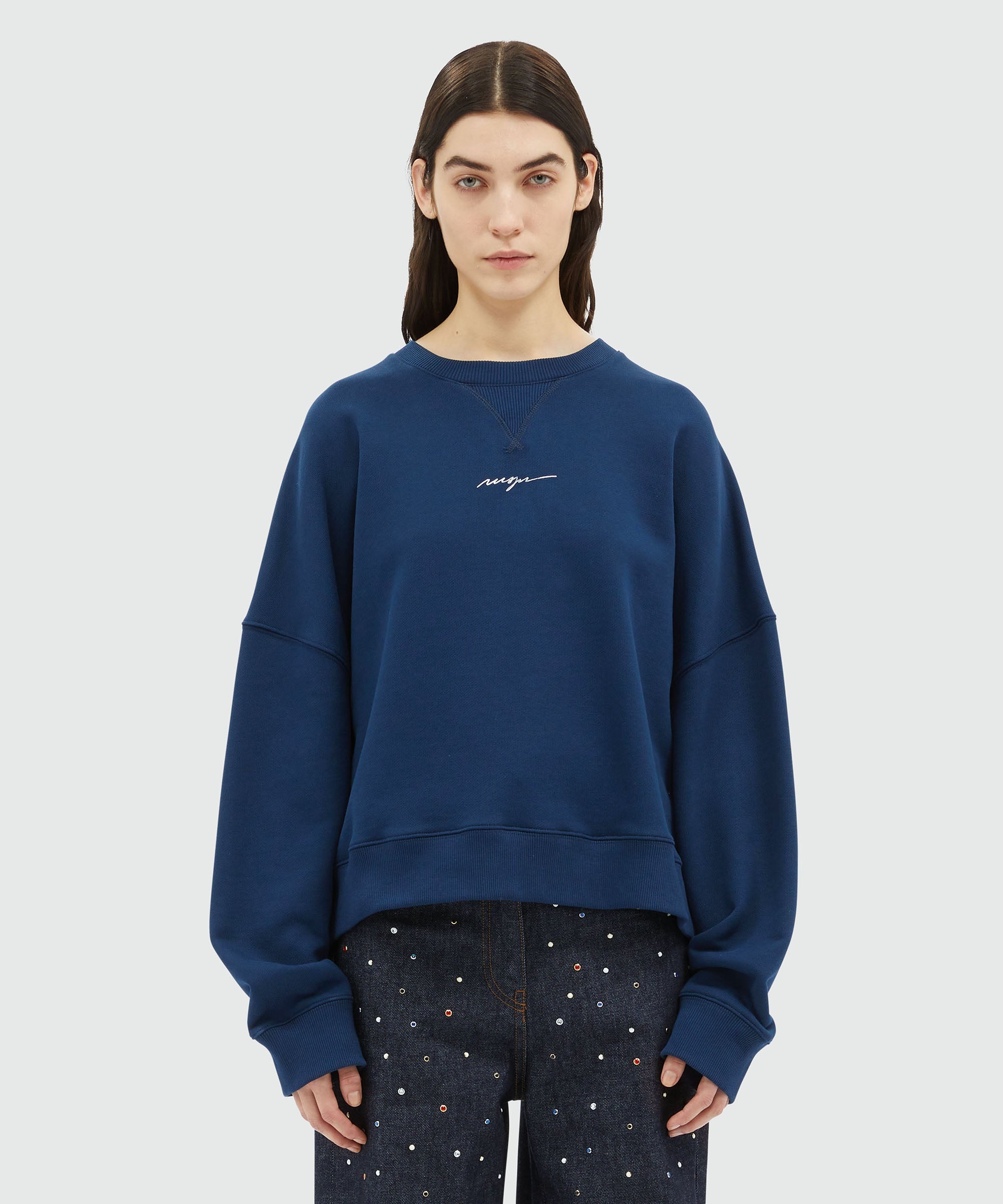 Blue jersey sweatshirt with mirco logo print - 2