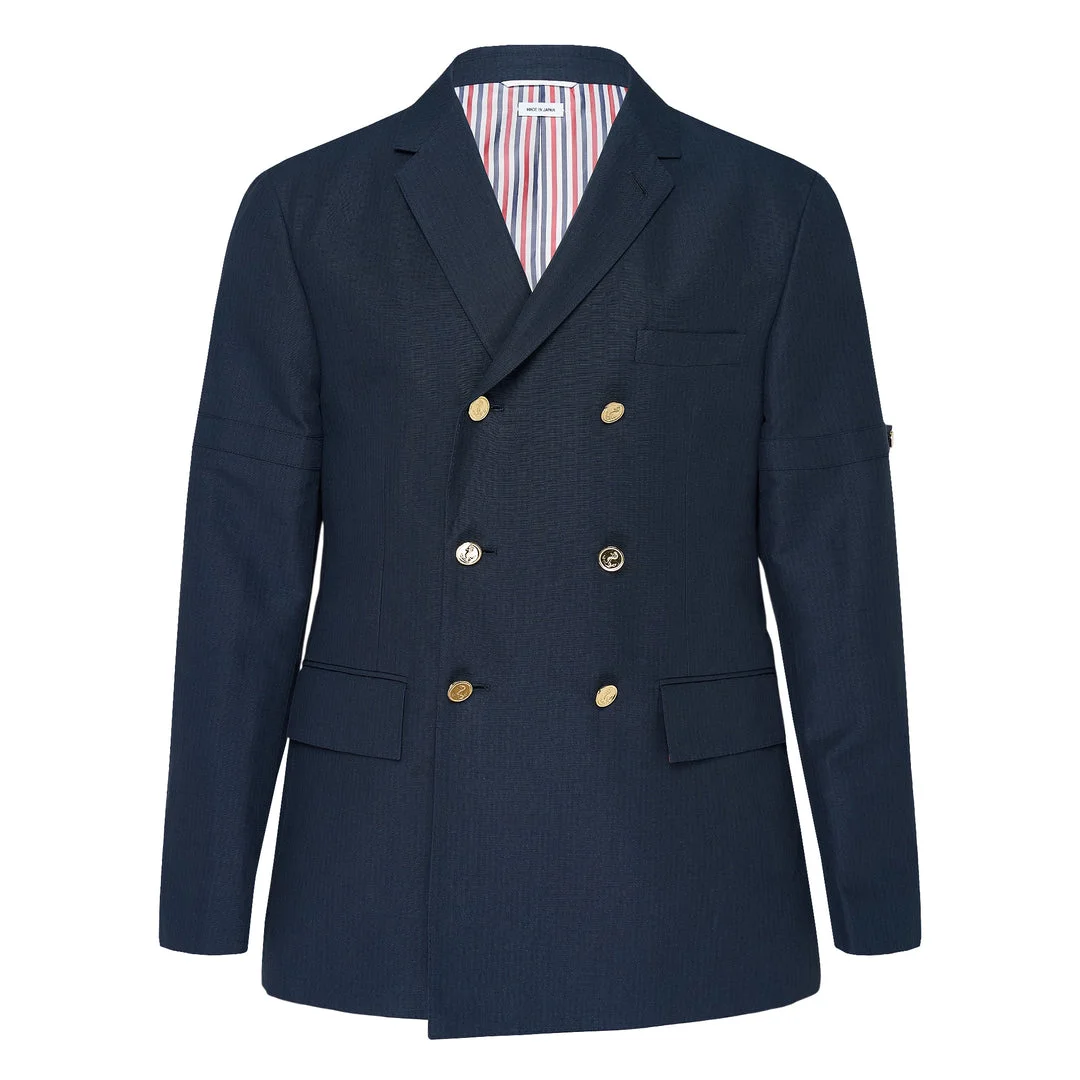 Unconstructed Wide Shoulder Double-Breasted Blazer - 1