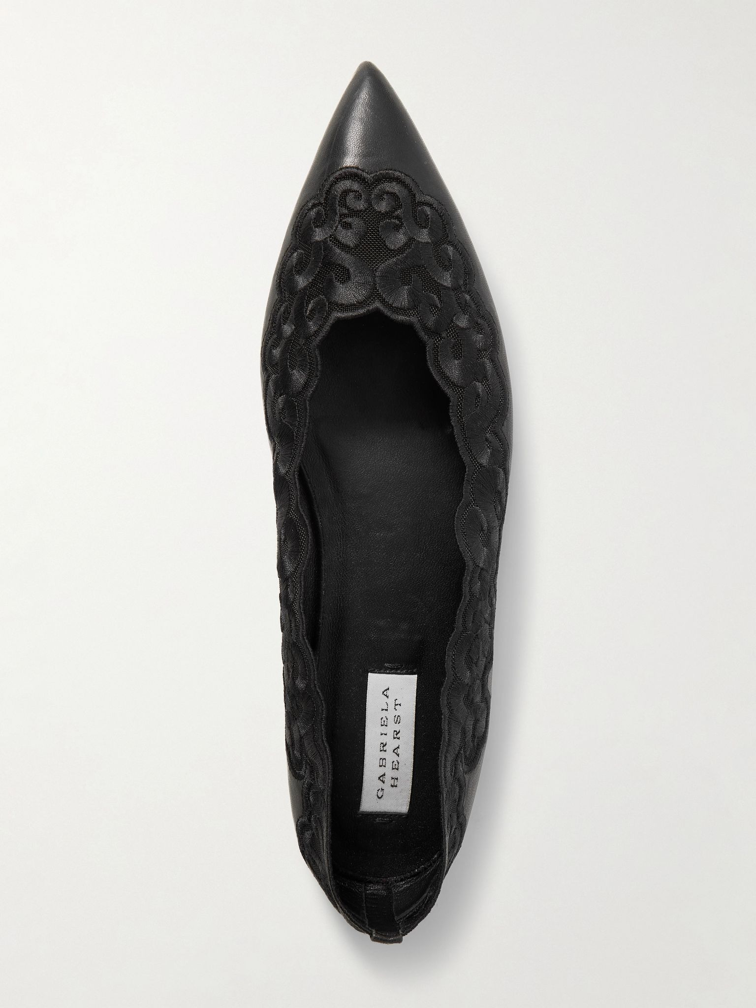 Ziva leather and embroidered tulle point-toe flats Black - 5