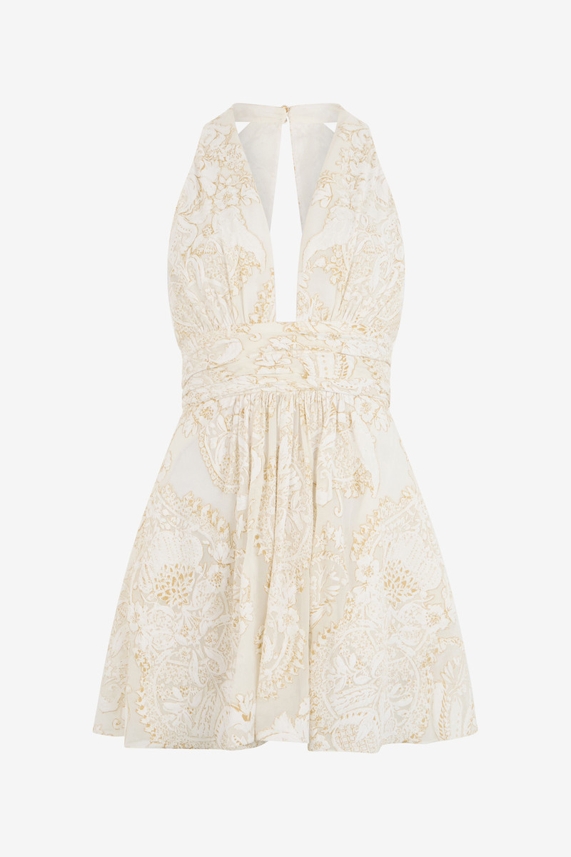 White Mini Dress with Ornamental Motif 1