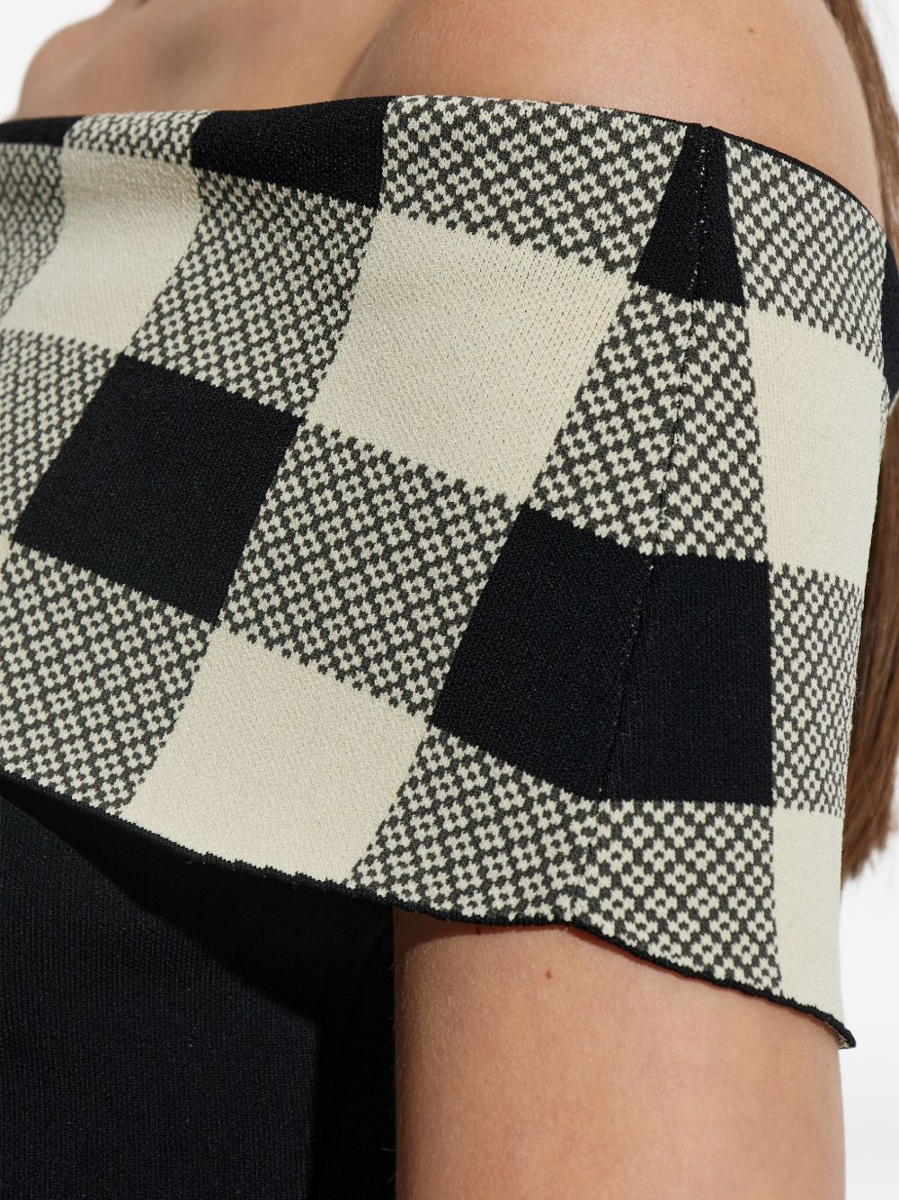 off-shoulder checked dress - 5