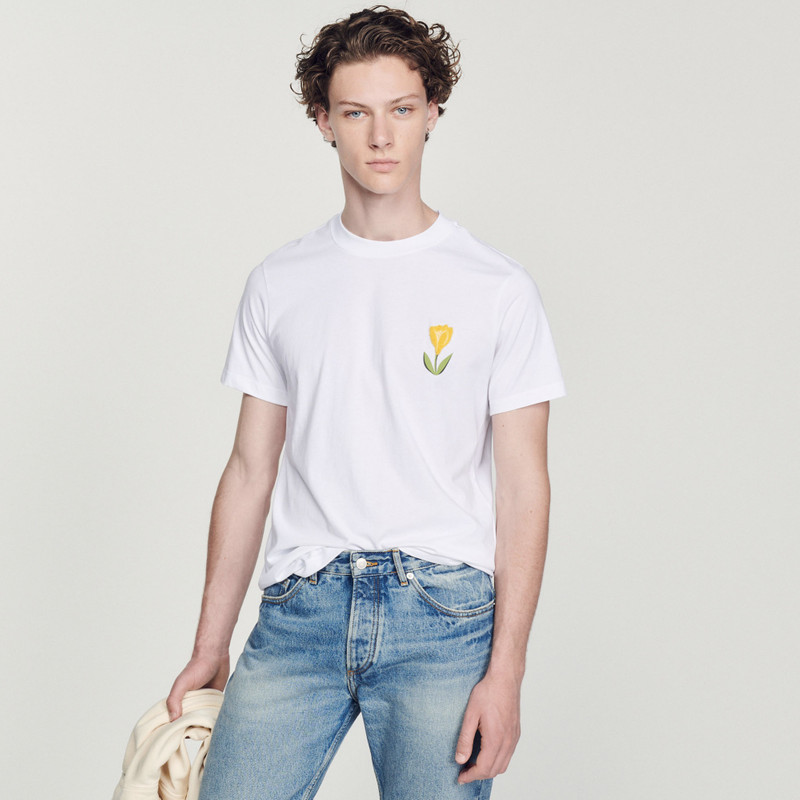 Cotton T-shirt with tulip embroidery 5