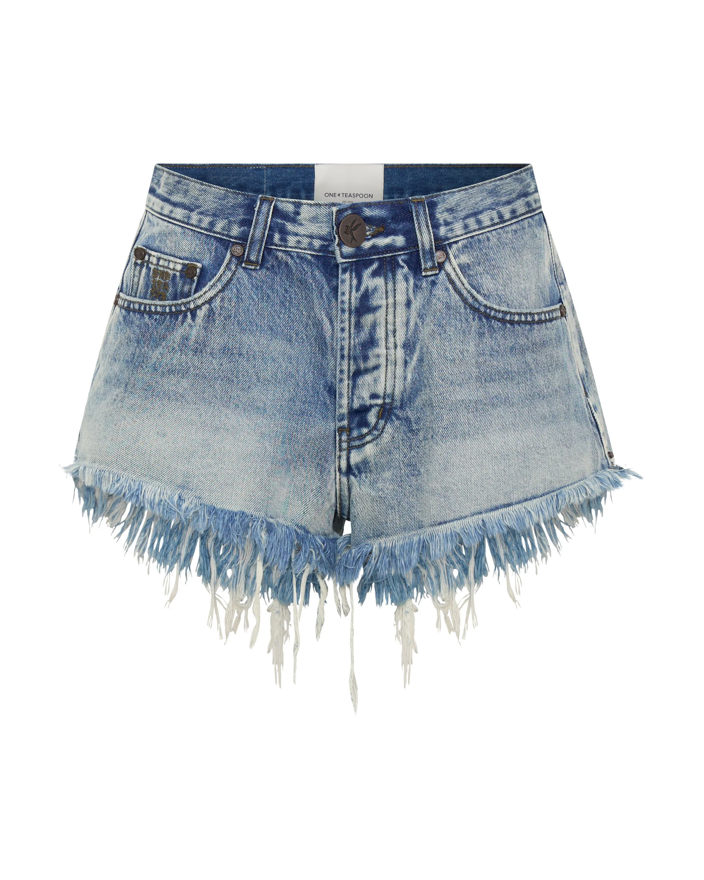 Le Wolves Mid Waist Mid Length Denim Shorts - Salty Dog Blue - 1