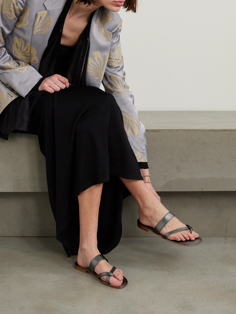 Manolo Blahnik Susa Metallic Leather Sandals outlook