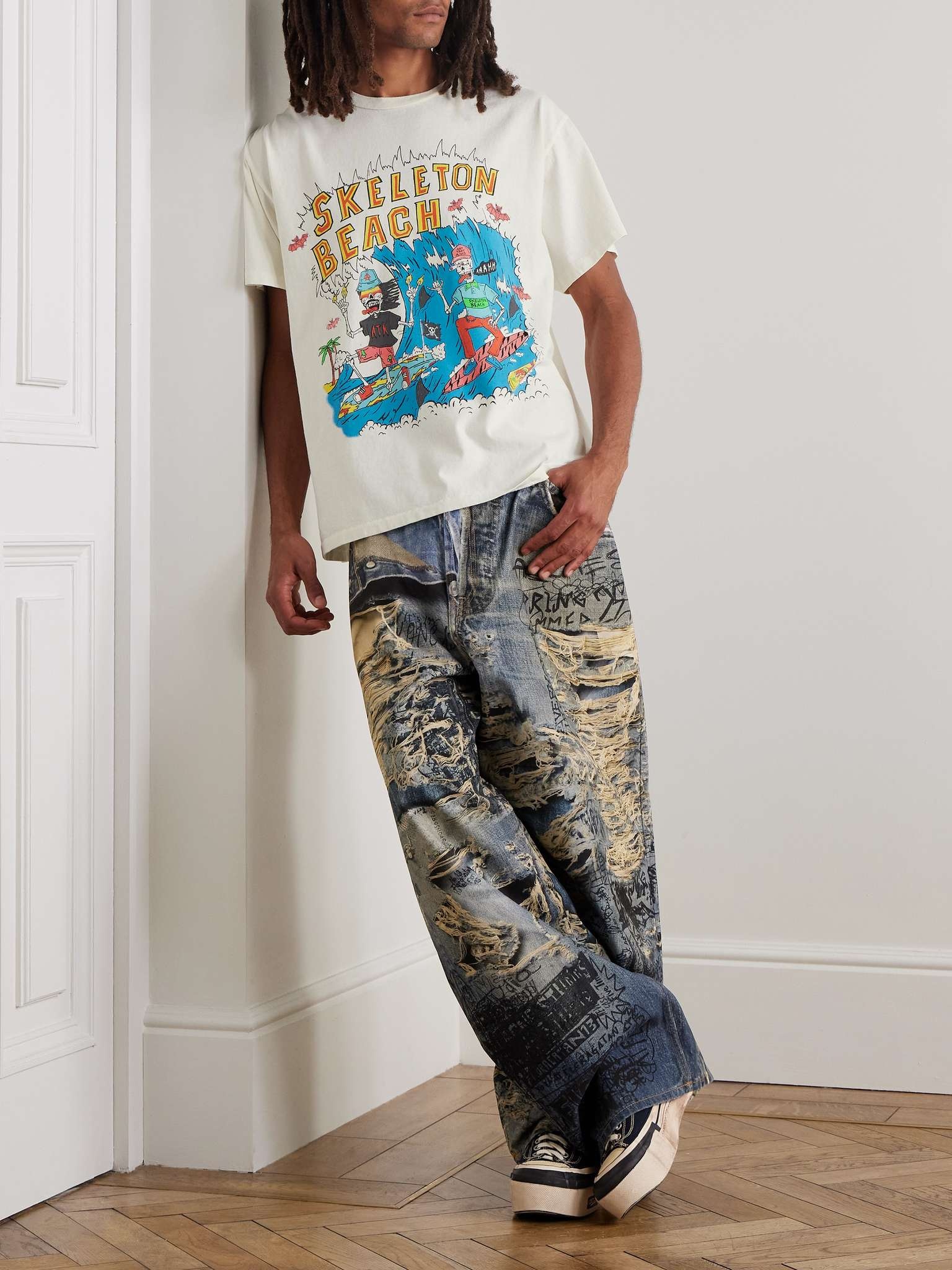 Skeleton Beach Surf Glittered Printed Cotton-Jersey T-Shirt - 2