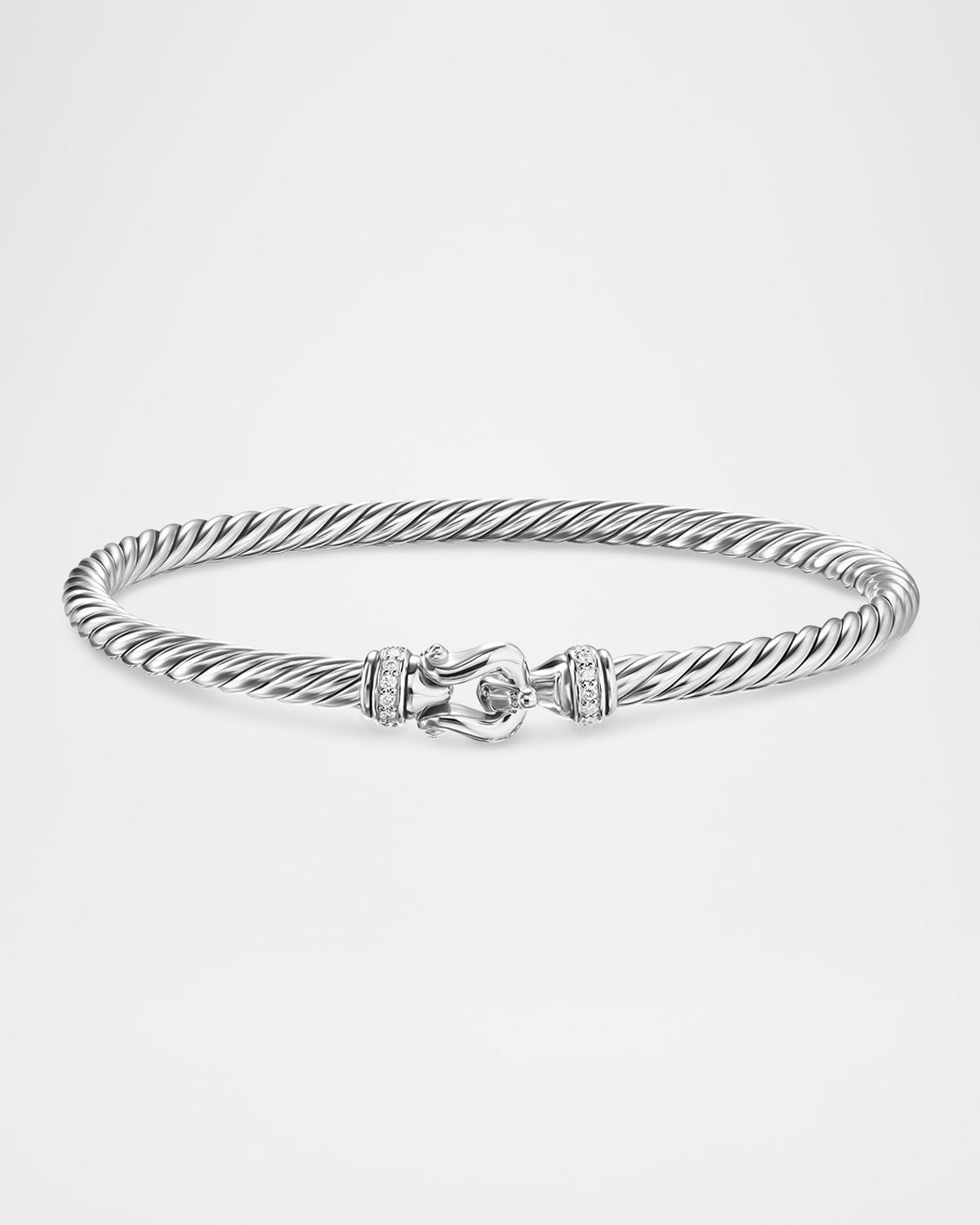 Cable Flex Buckle Bracelet with Pave Diamonds in Sterling Silver, 4mm - 6