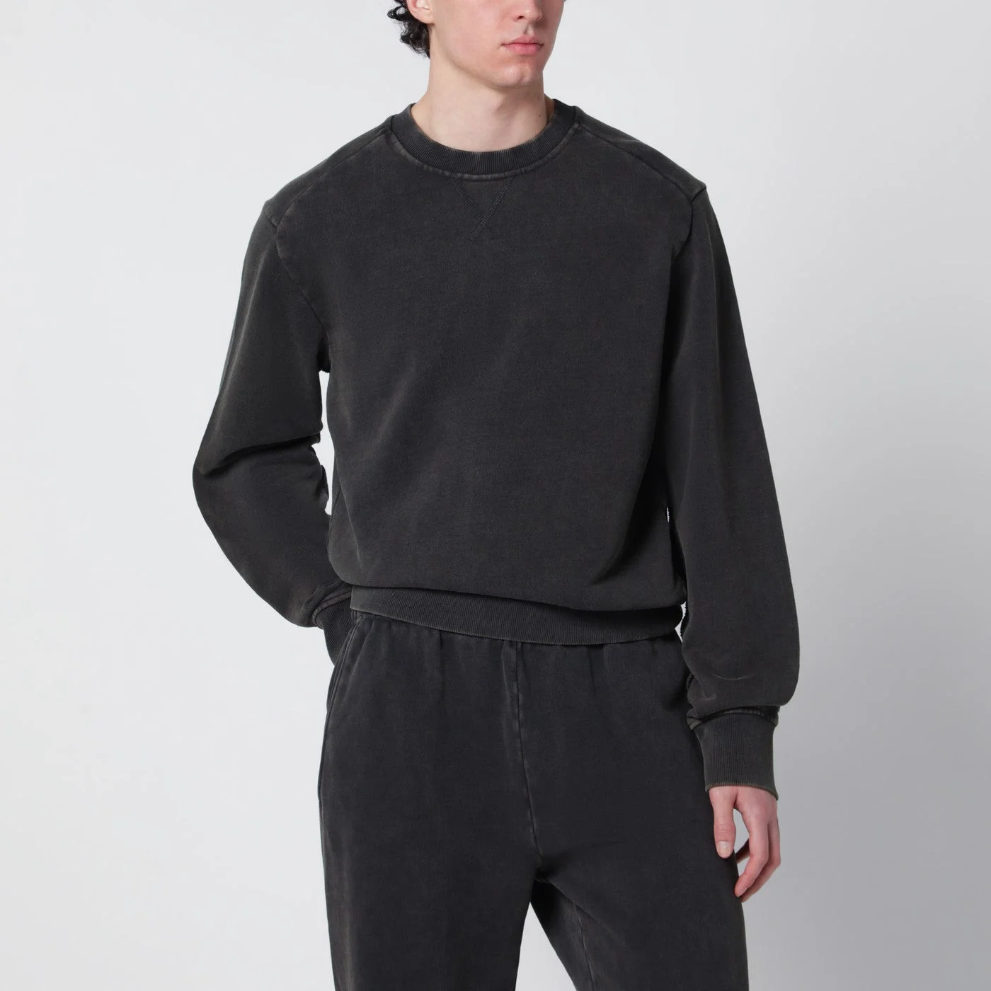 Washed black cotton crewneck sweatshirt - 1