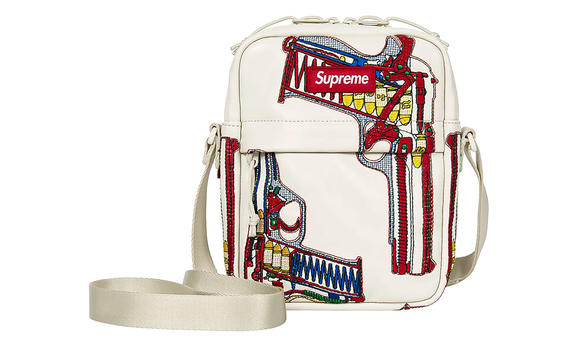 Guns Embroidered Leather Shoulder Bag "SS26 - White" SU28036 - 1