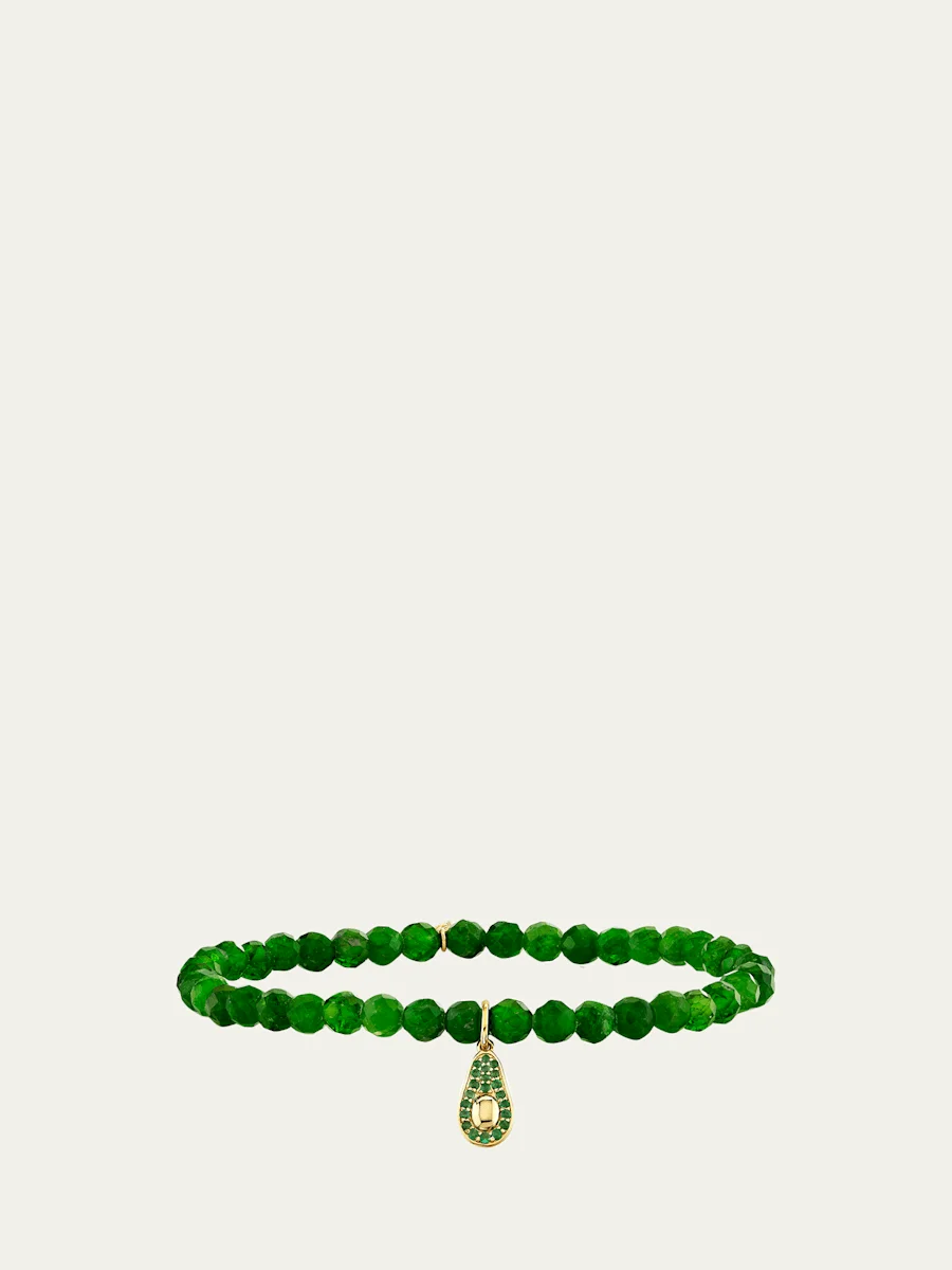 14K Emerald Avocado Charm on Bead Bracelet - 1