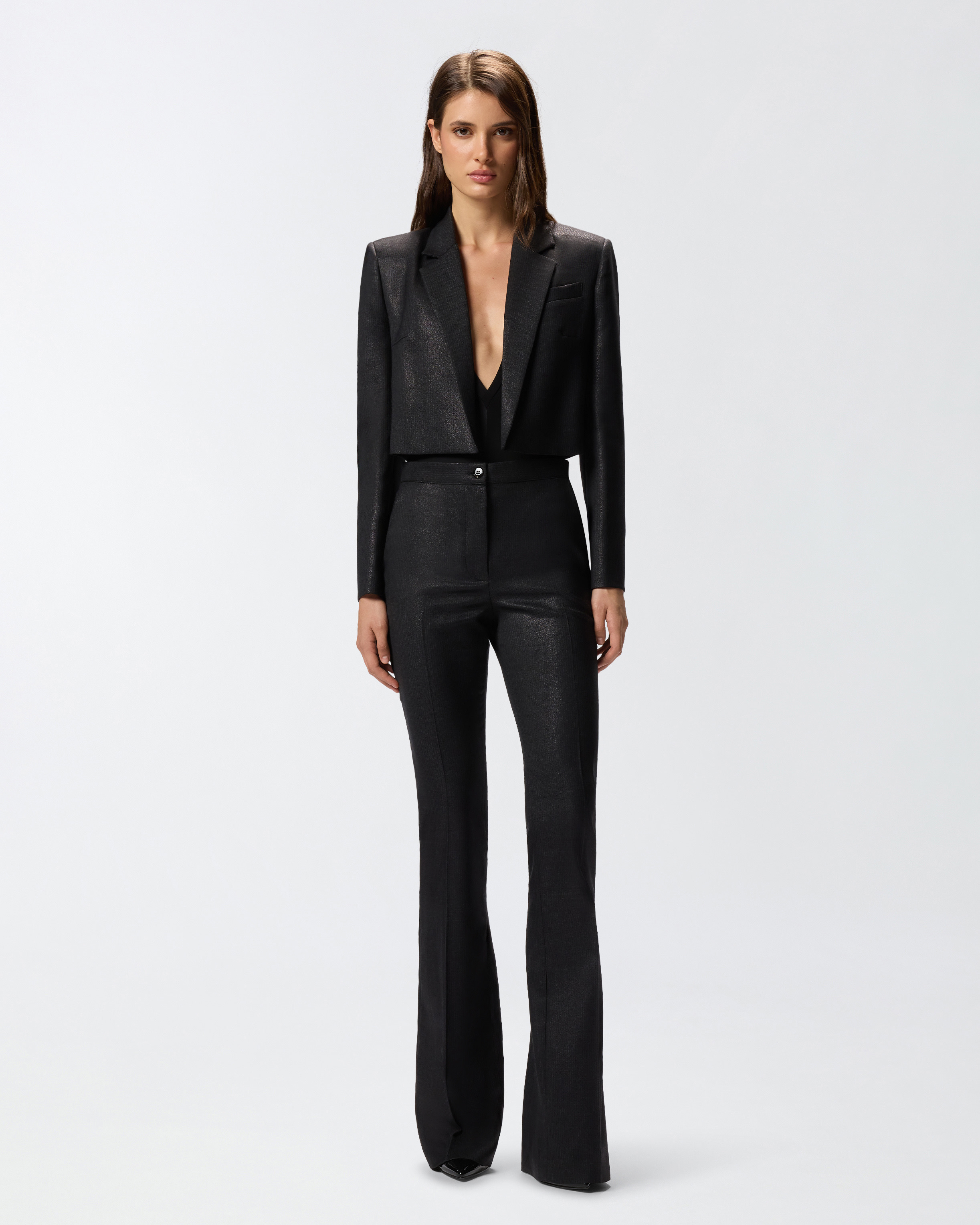 SHINY-EFFECT PINSTRIPED SPENCER JACKET - 3