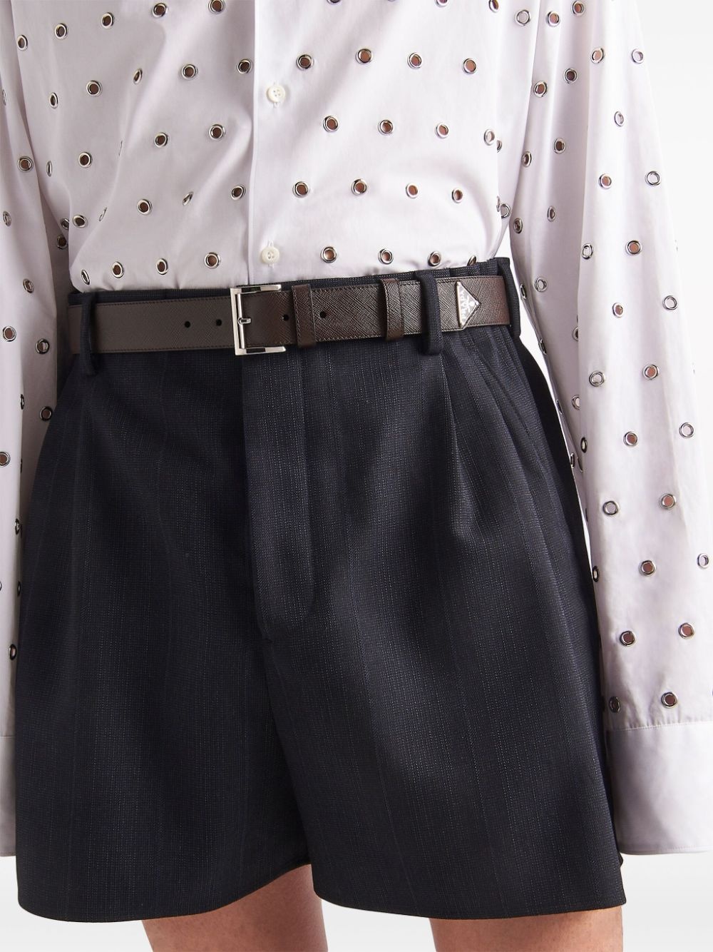 triangle-logo Saffiano leather belt - 3