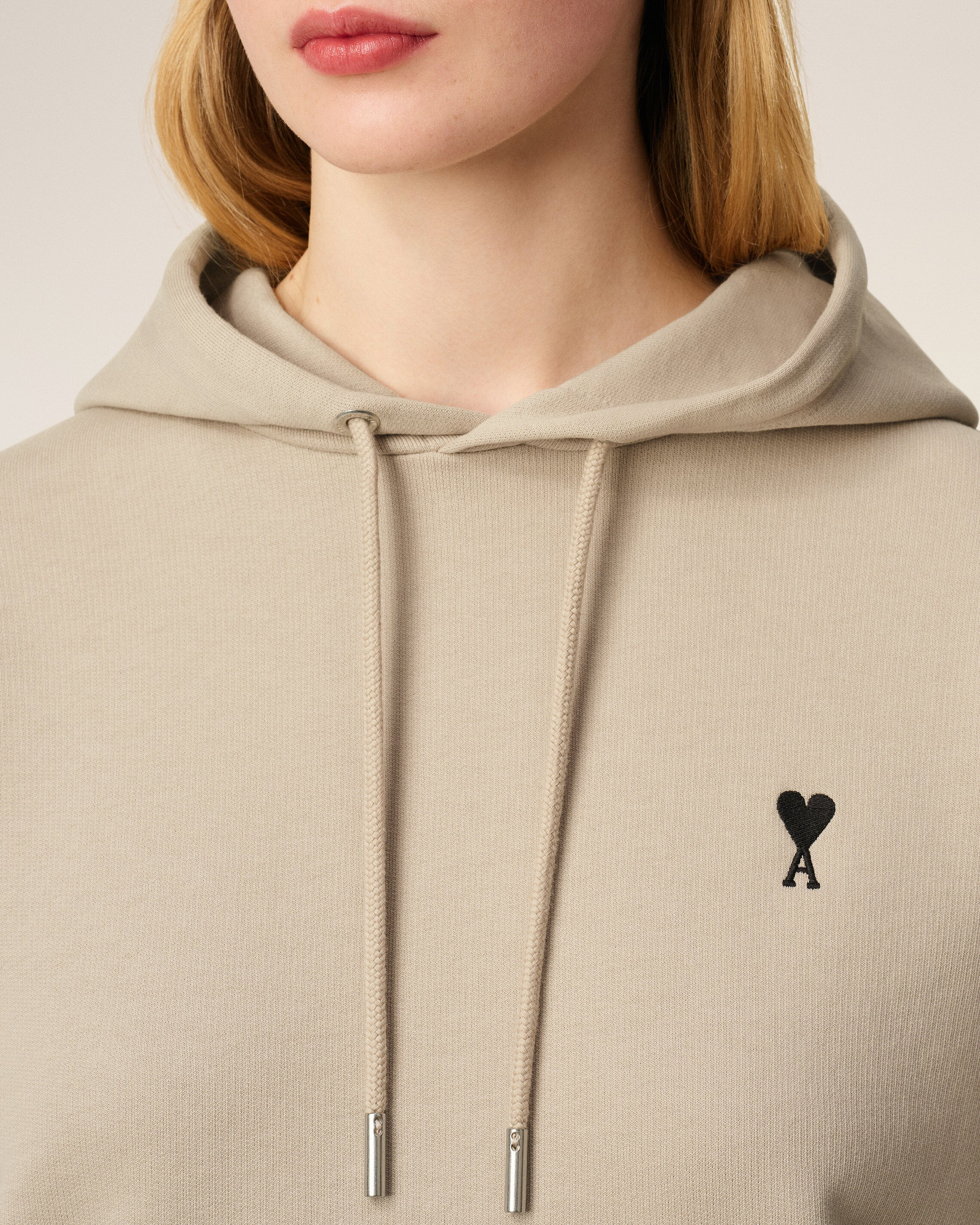 BEIGE COTTON CONTRASTED AMI DE COEUR HOODIE - 4