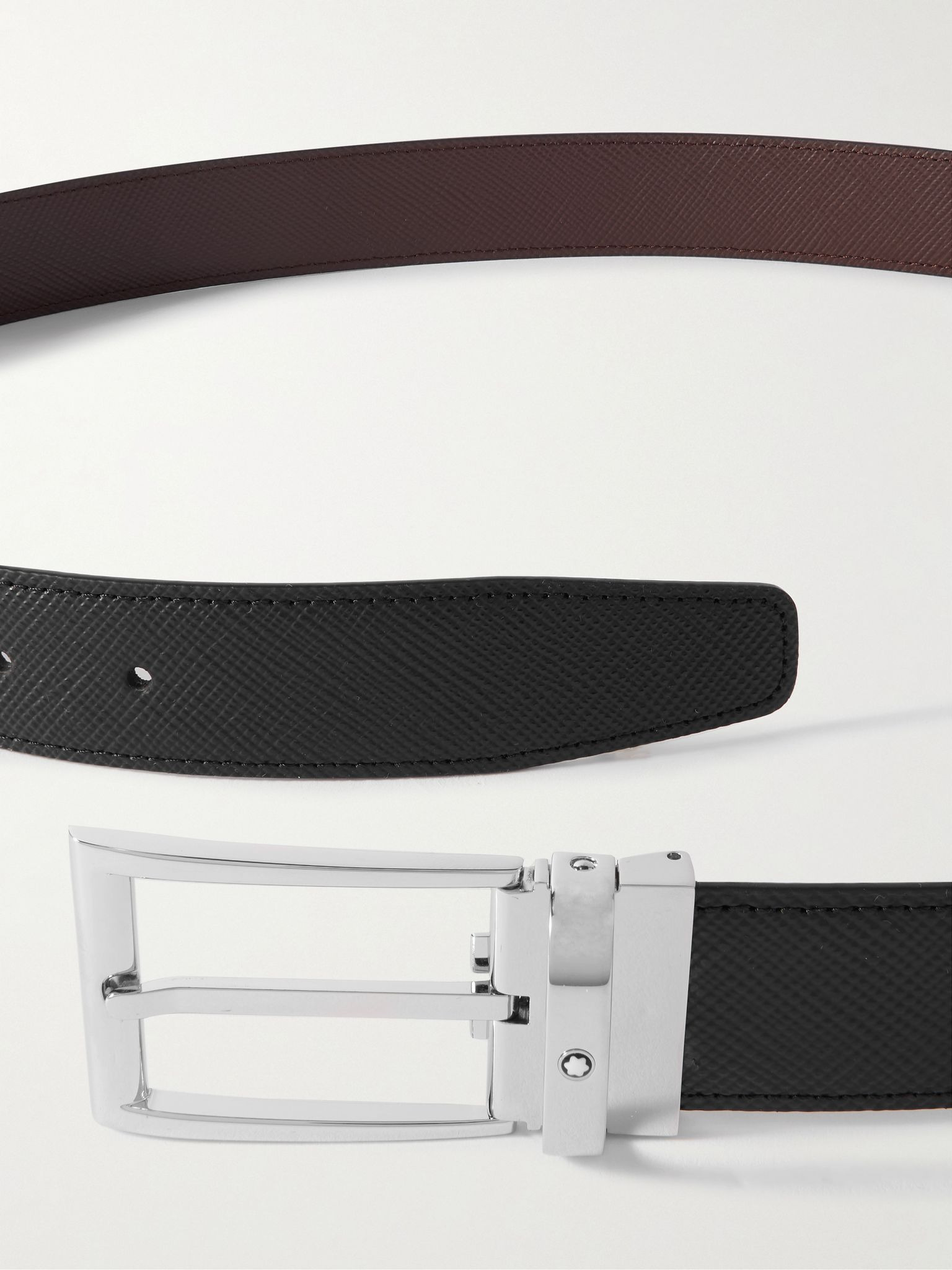 3.5cm Reversible Textured-Leather Belt Black - 2