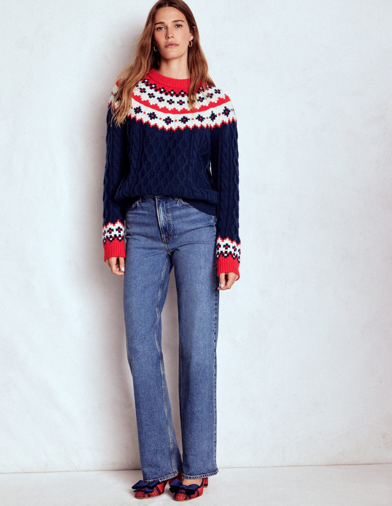 Eleanor Fair Isle Sweater-Navy Cable 5