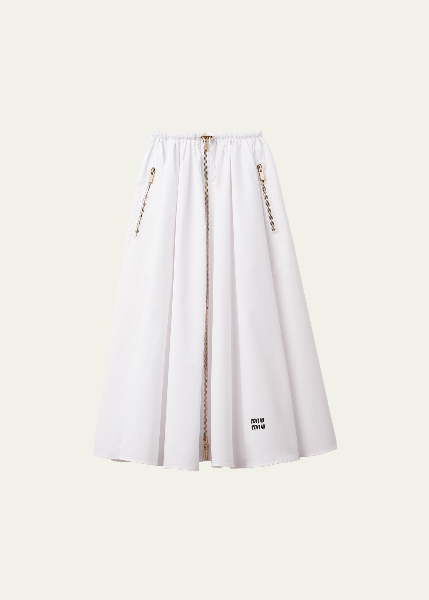 Popeline Drawstring Zip-Front Midi Skirt - 1