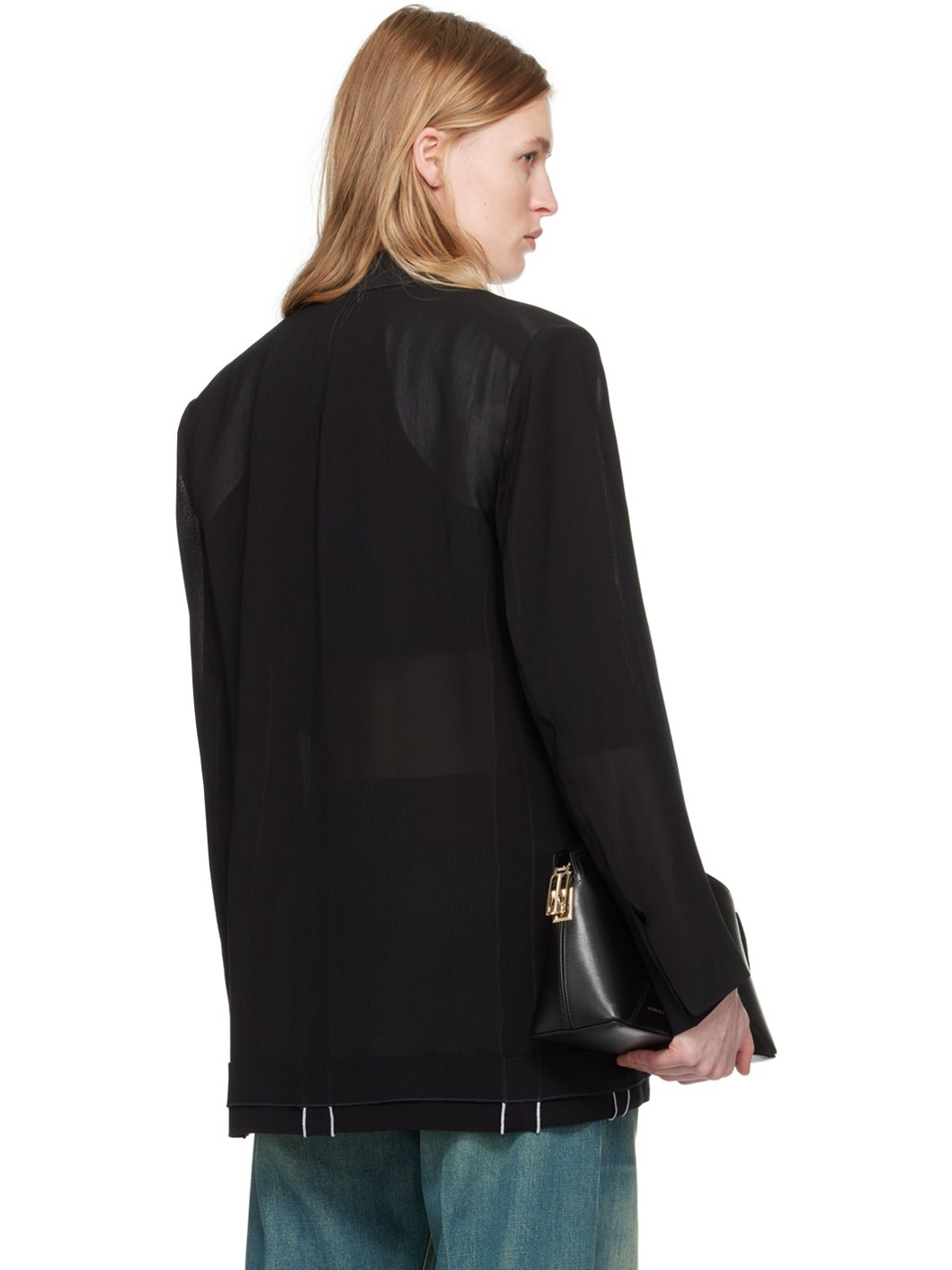 Black Fold Detail Blazer - 3