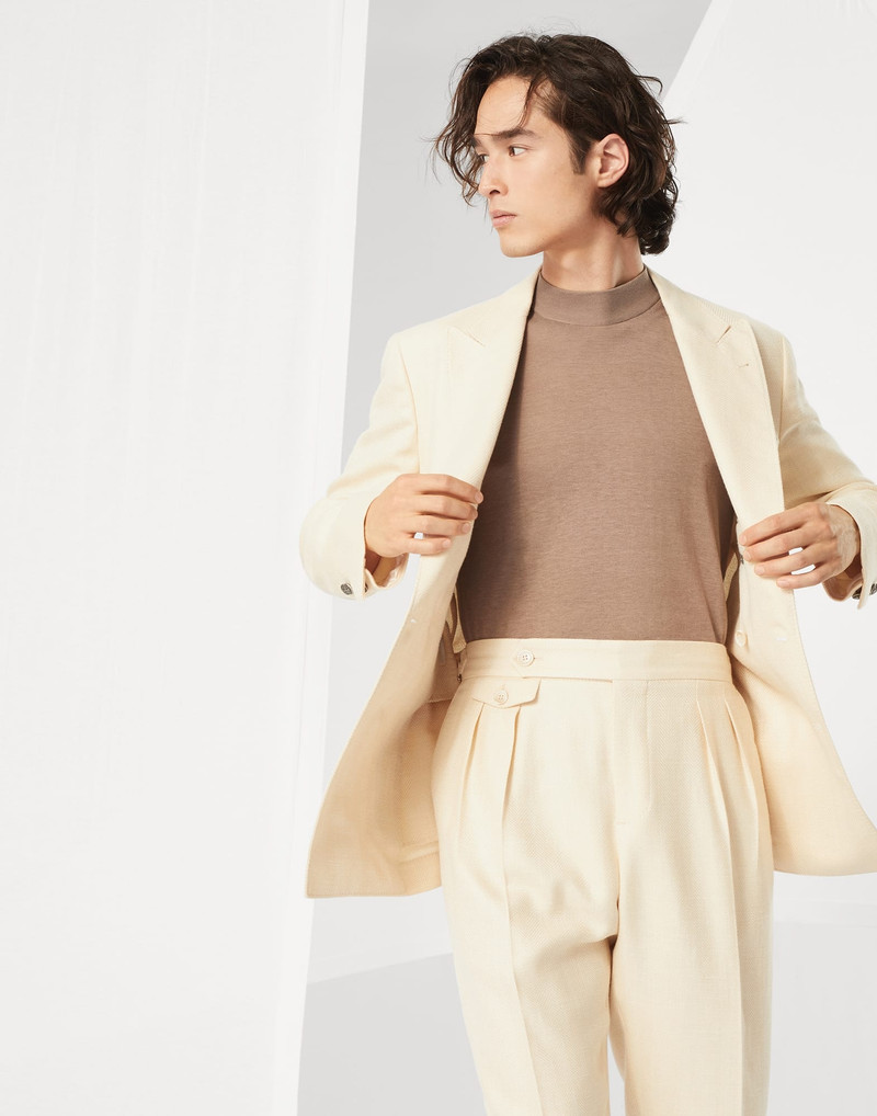 Wool, silk and linen chevron one-and-a-half breasted deconstructed blazer with metal buttons 4
