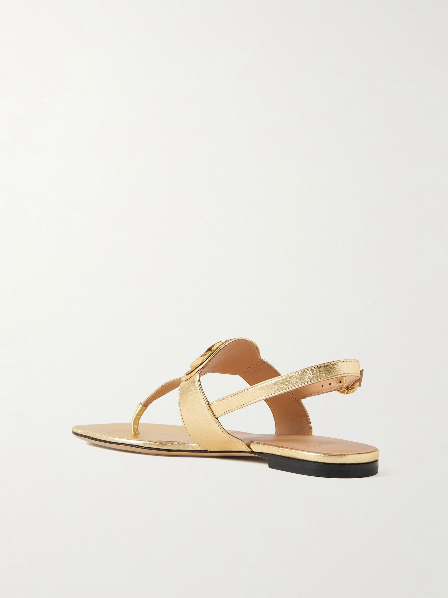 VLogo embellished metallic leather sandals Gold - 3
