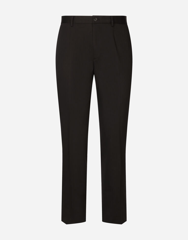 Stretch cotton pants with branded tag - 1