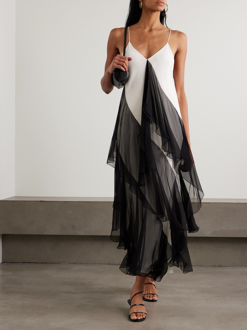 SHARON WAUCHOB Megara Asymmetric Ruffled Two-tone Silk Crepe De Chine And Crepon Midi Dress outlook