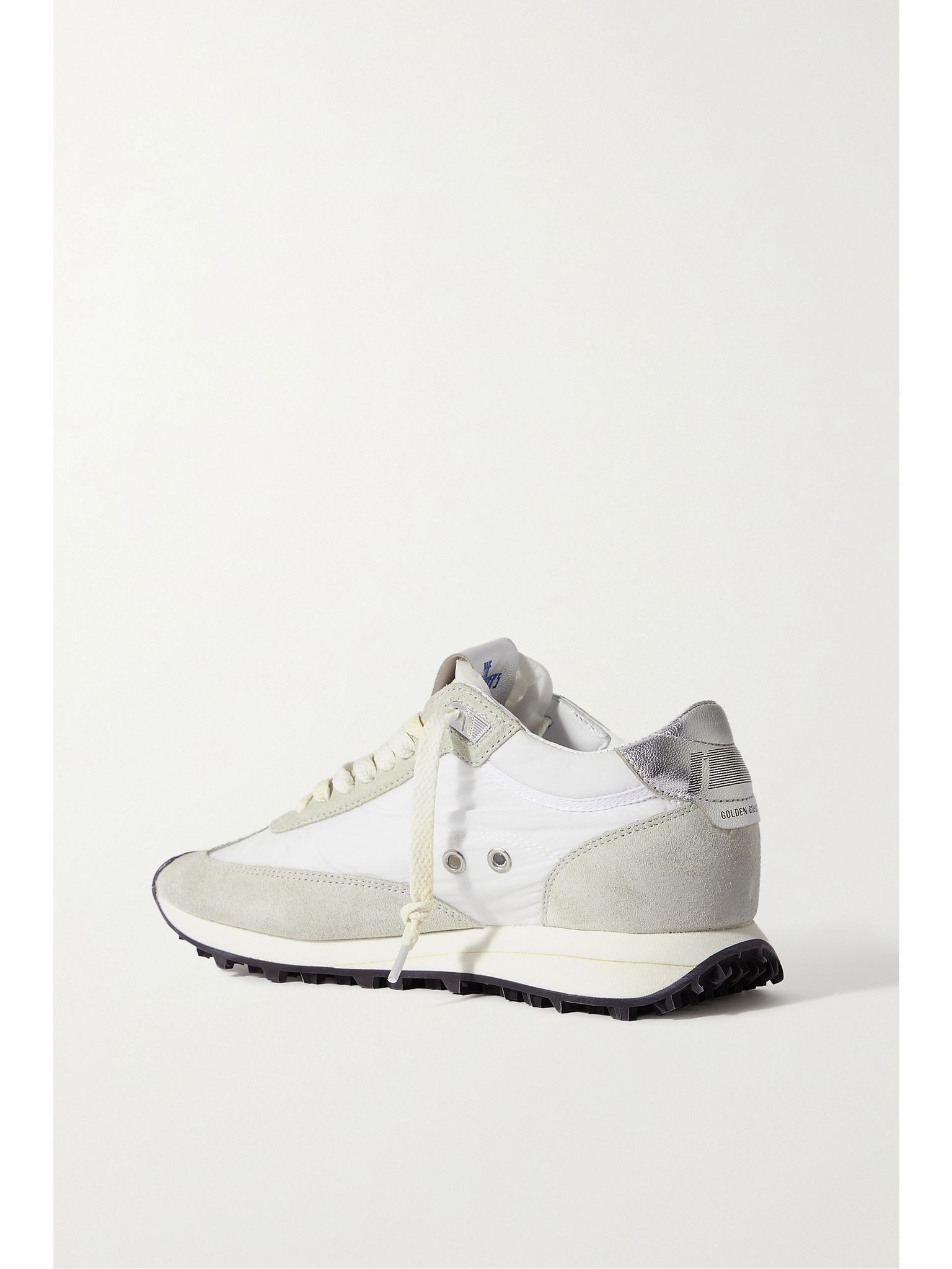 Running Marathon distressed leather-trimmed shell and suede sneakers White - 3
