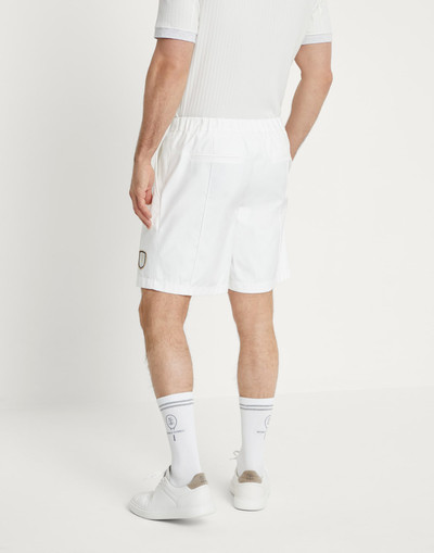 Brunello Cucinelli Bonded nylon pleated Bermuda shorts with tabbed waistband and tennis badge outlook