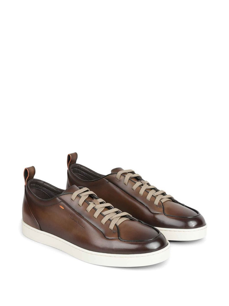 Santoni logo-debossed leather sneakers outlook