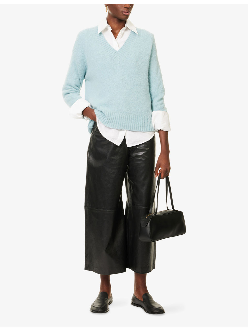 Blanc Wide-Leg Leather Trousers - 2