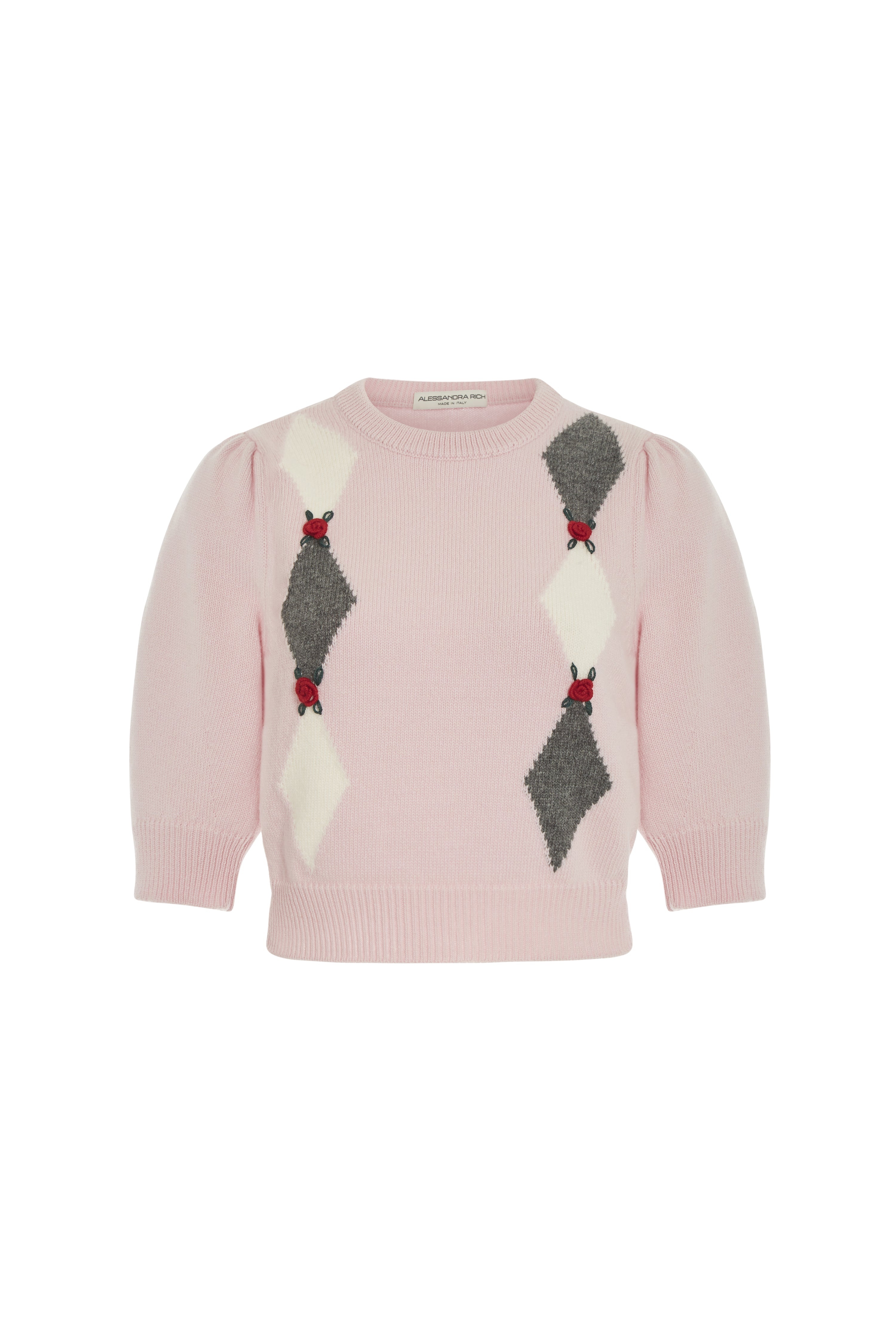 DIAMOND KNITTED CROPPED JUMPER WITH EMBROIDERY - 1