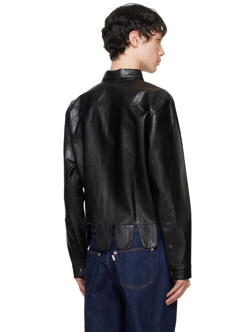 Black Square Petal Corset Faux-Leather Shirt 3