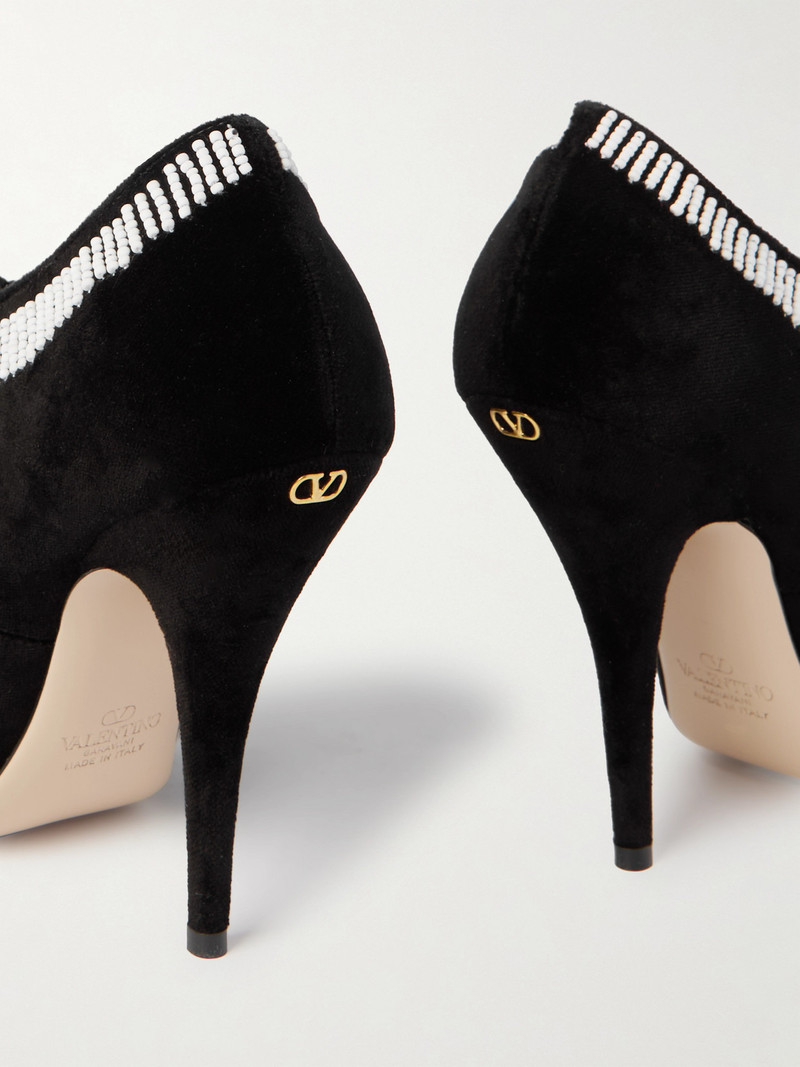 Rockoco Embellished Taffeta-trimmed Suede Pumps 4