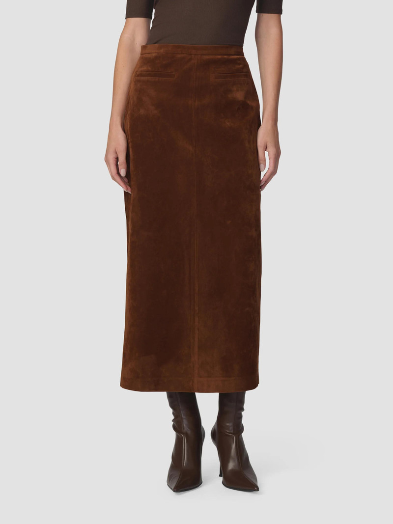 Women's Faux-Suede Welt Pocket Midi Skirt - Chestnut 3