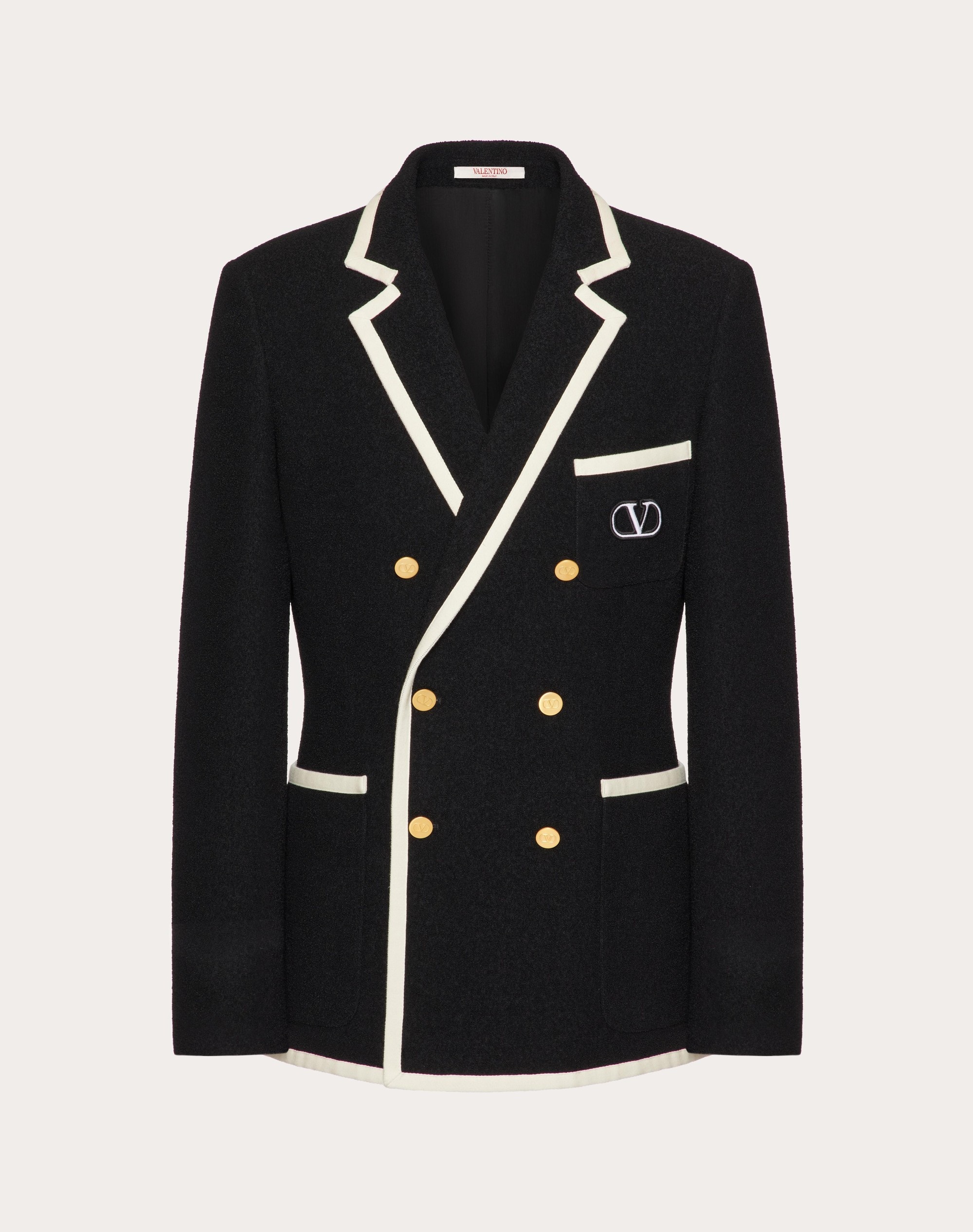 DOUBLE-BREASTED BOUCLÉ WOOL JACKET WITH VLOGO SIGNATURE EMBROIDERY - 1