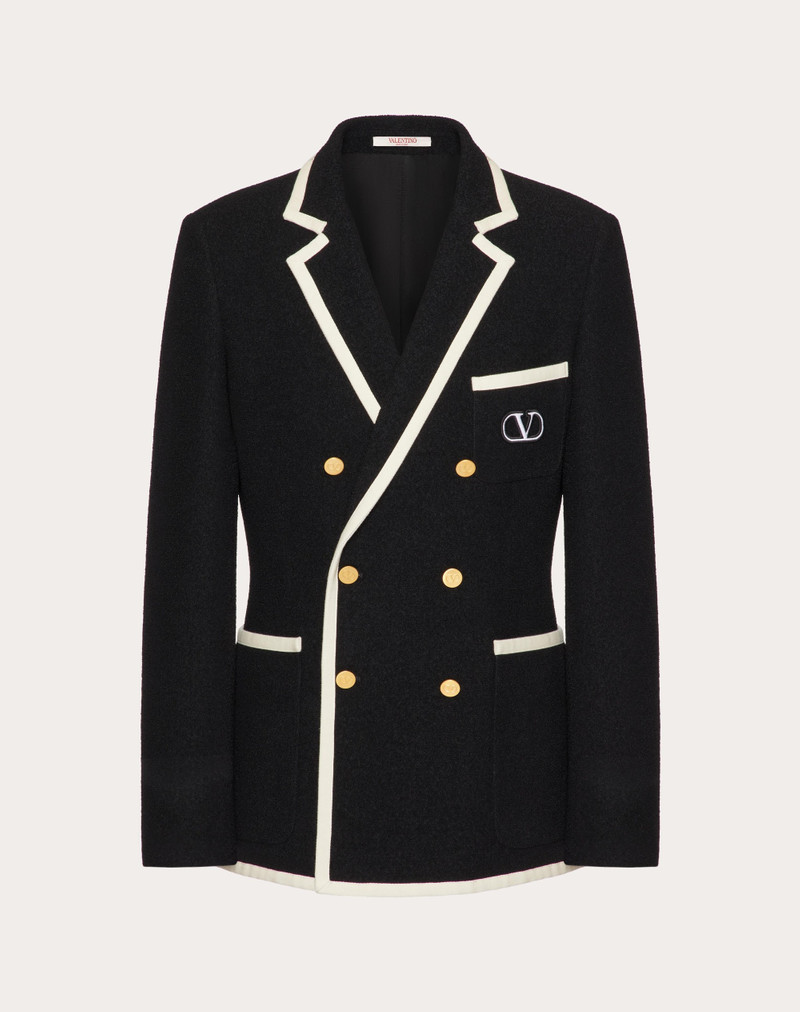 DOUBLE-BREASTED BOUCLÉ WOOL JACKET WITH VLOGO SIGNATURE EMBROIDERY 1