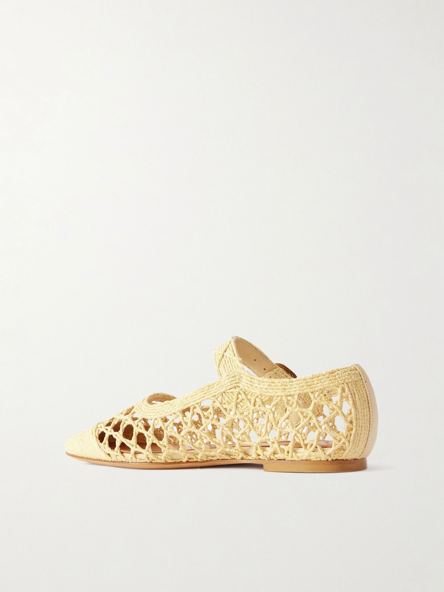 Tramonto leather-trimmed woven raffia Mary Jane ballet flats Sand - 3
