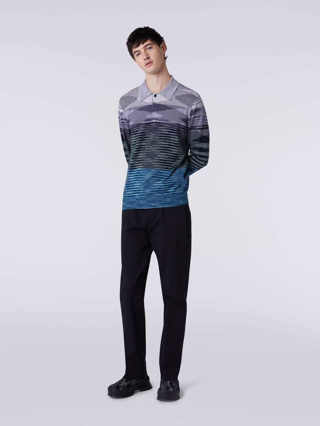 Long-sleeved polo shirt in slub wool - 2