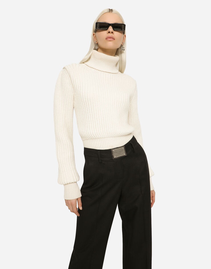 Wool fisherman’s rib turtle-neck sweater with DG logo - 4