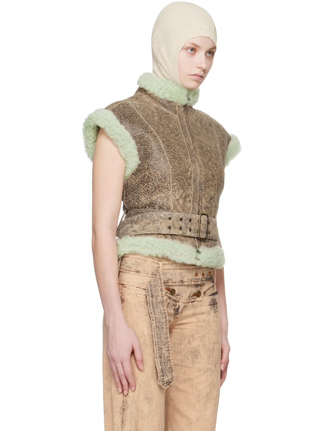 Brown Rex Shearling Vest - 2