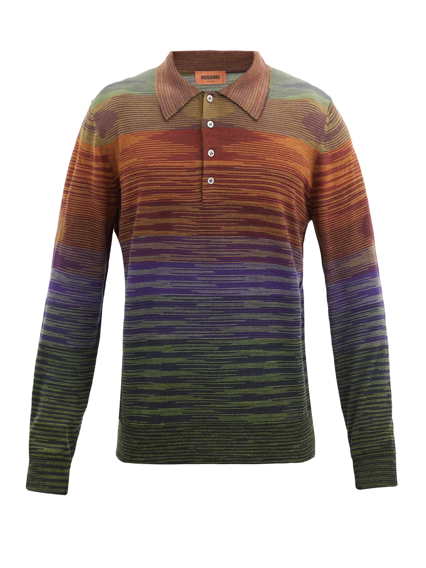 Space-dyed stripe wool-blend polo shirt - 1