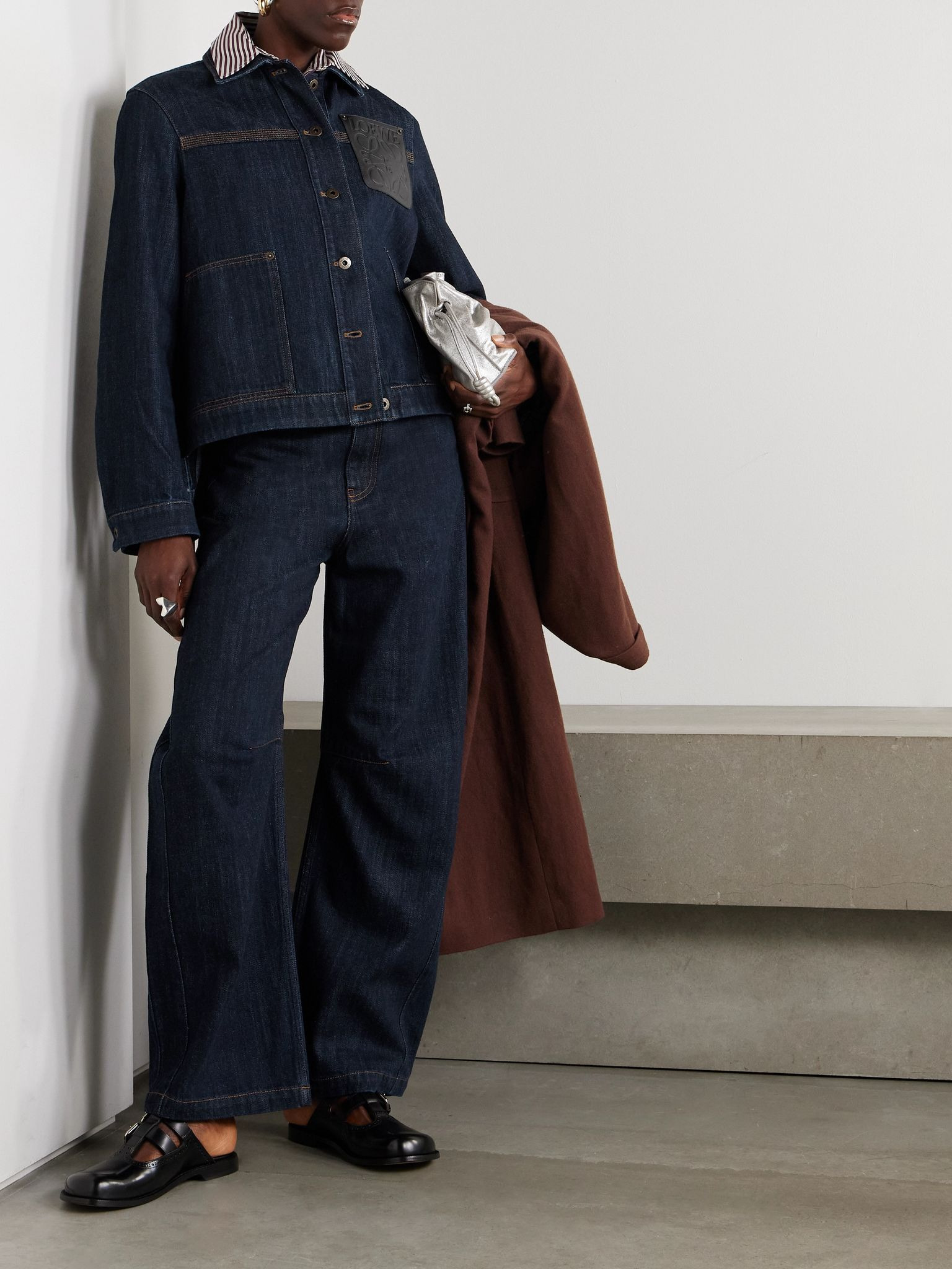 Leather-trimmed denim jacket Indigo - 2