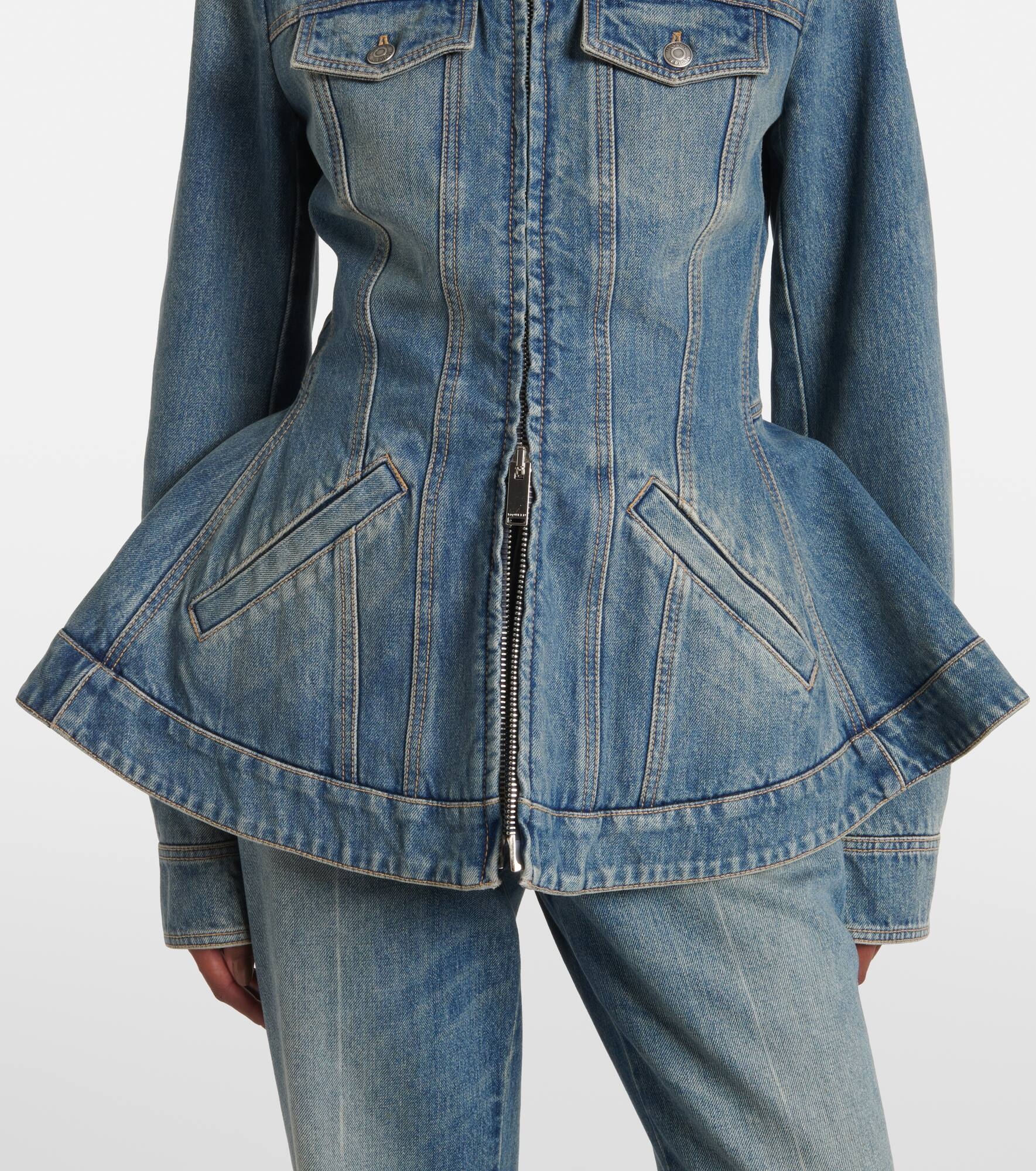 Peplum corduroy-trimmed denim jacket - 5
