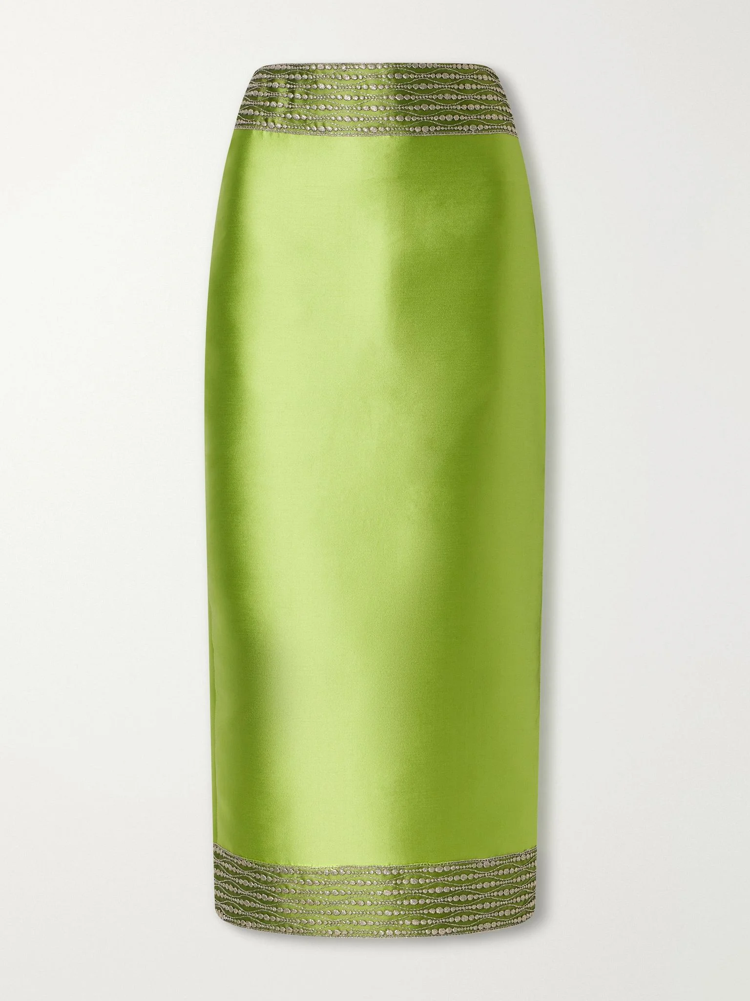 Monica embroidered satin midi skirt Light green - 1