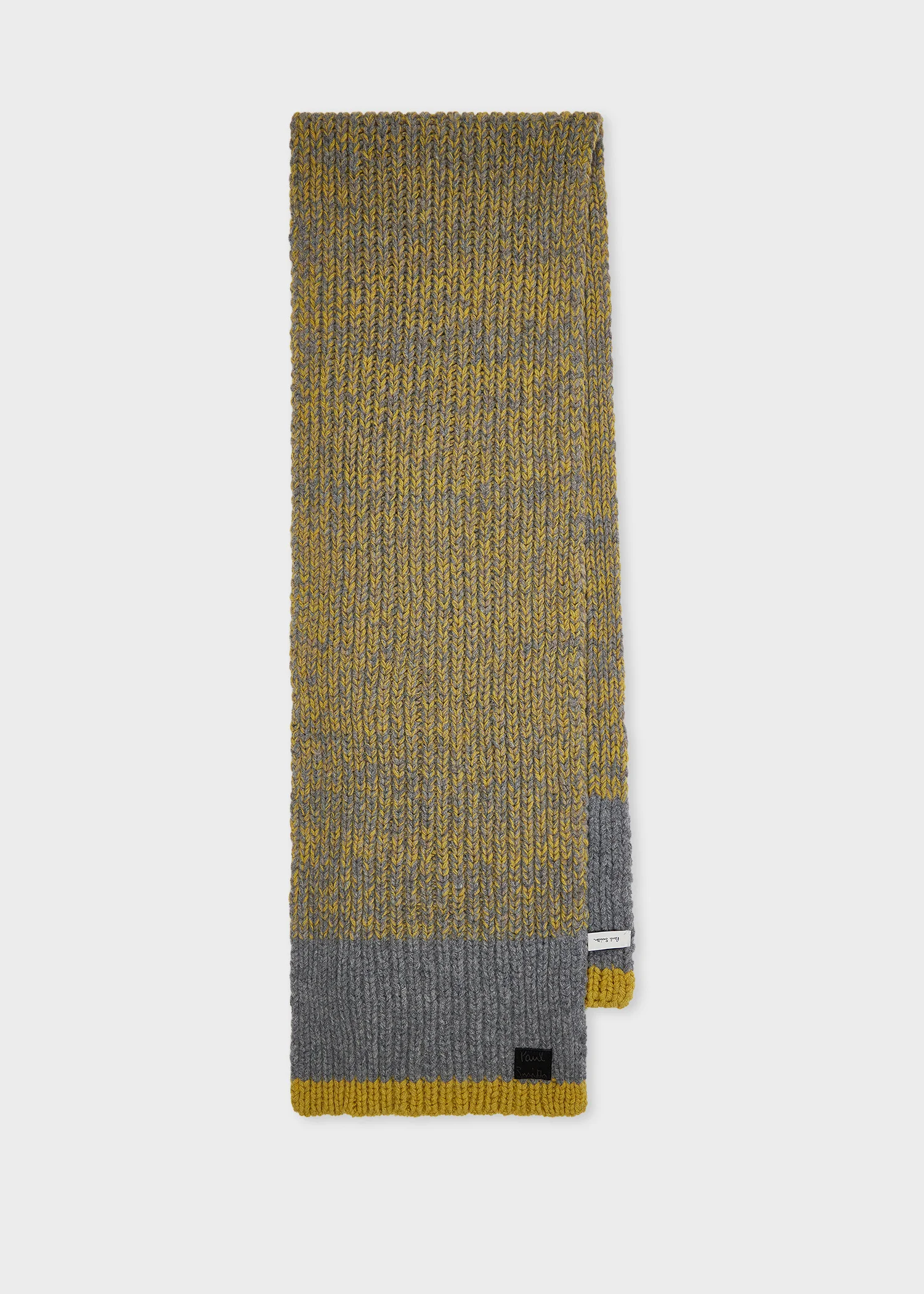 Yellow and Grey Twisted Yarn Block Stripe Scarf - 1