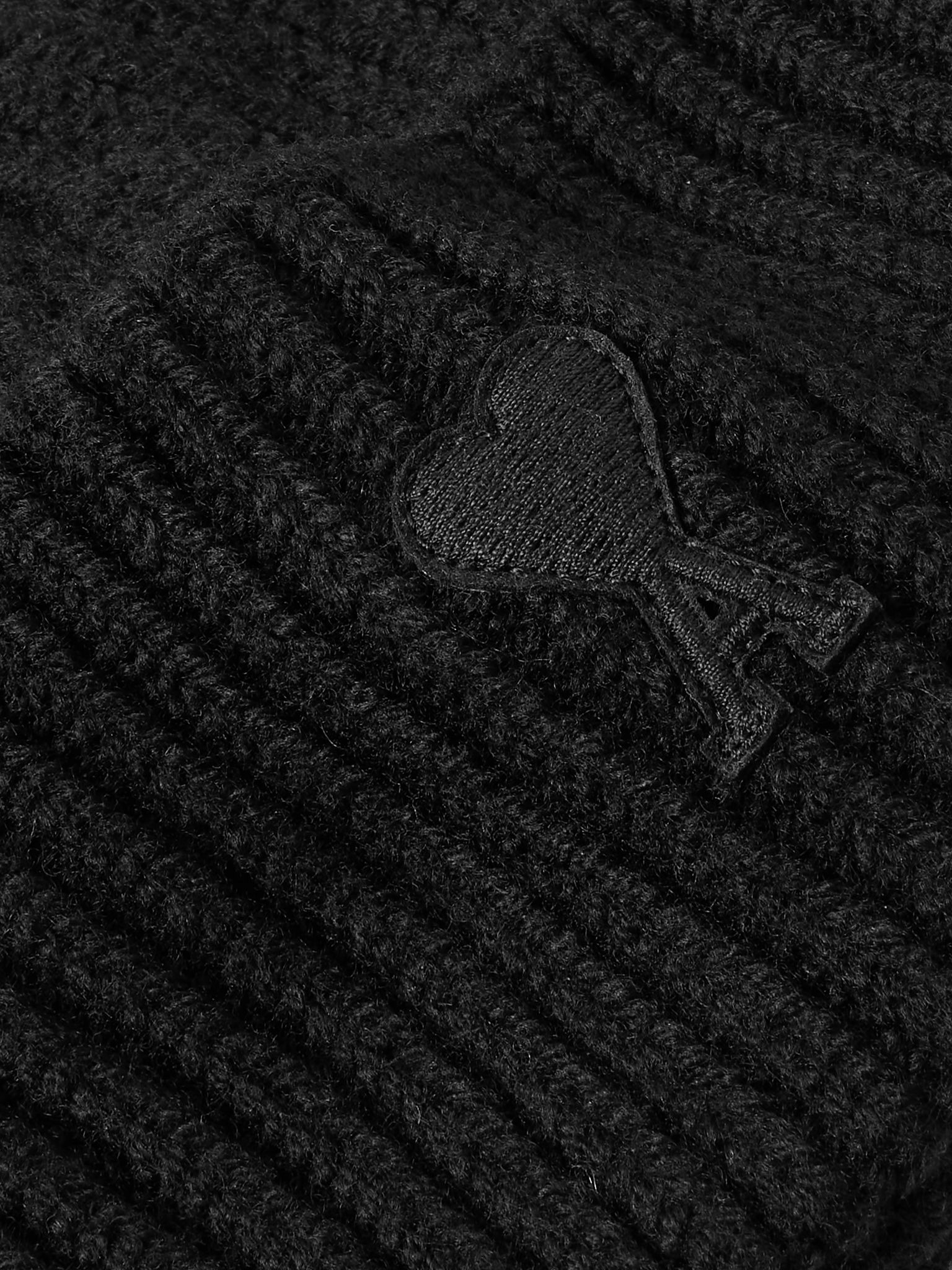 Logo-Appliquéd Ribbed Virgin Wool Beanie Black - 3