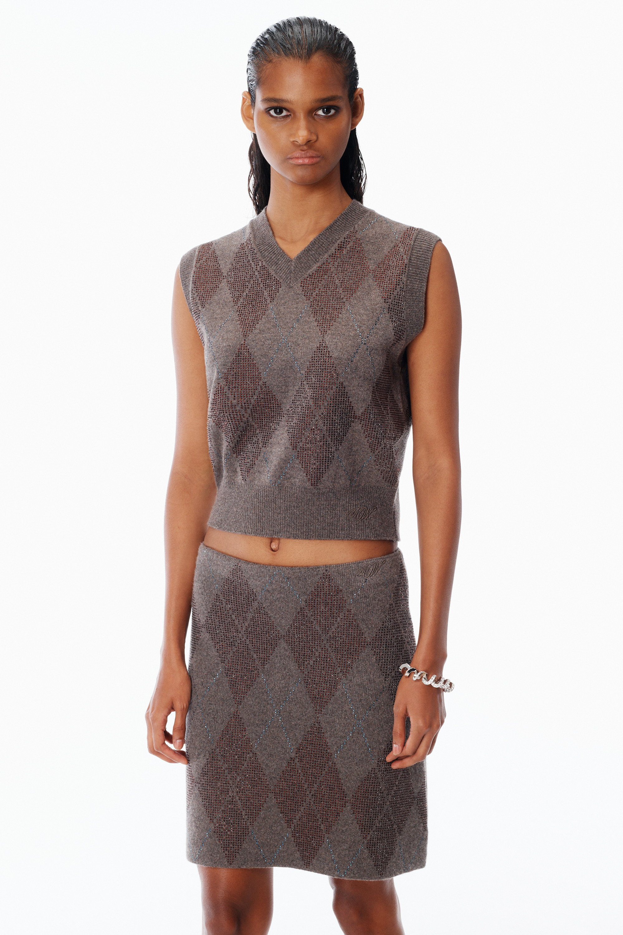 Crystal Hotfix Wool-Blend Argyle Vest - 5