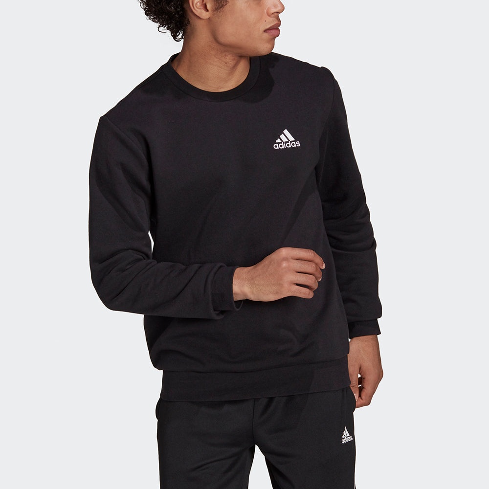 Men's adidas Feelcozy Swt Sports Logo Casual Round Neck Pullover Black GV5295 - 2