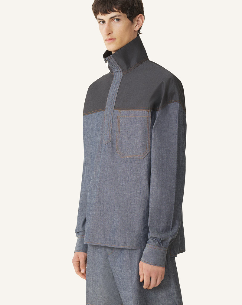 BLUE HIGH ZIP-NECK CHAMBRAY TOP 3