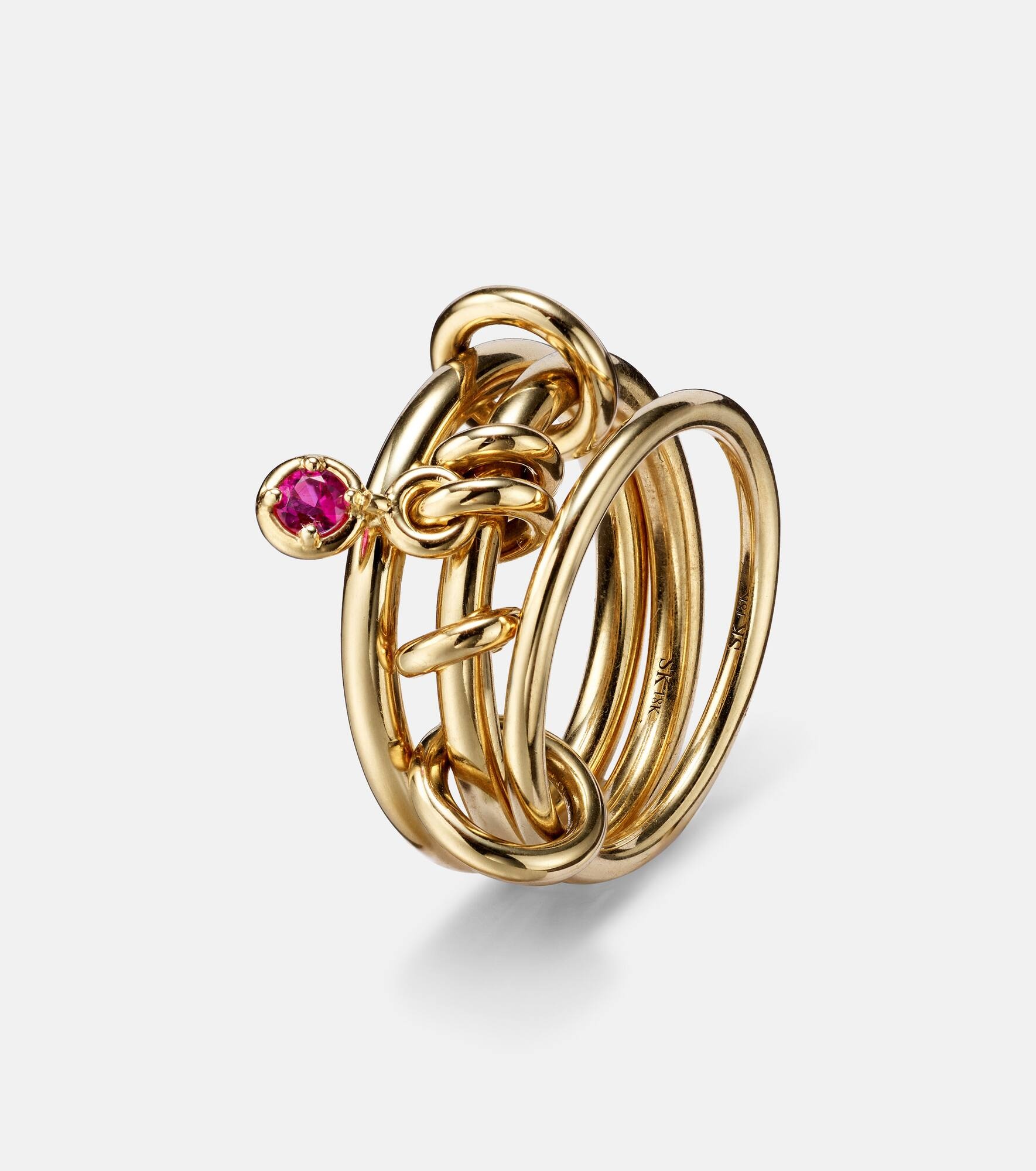 Piera 18kt gold linked rings with sapphire - 6